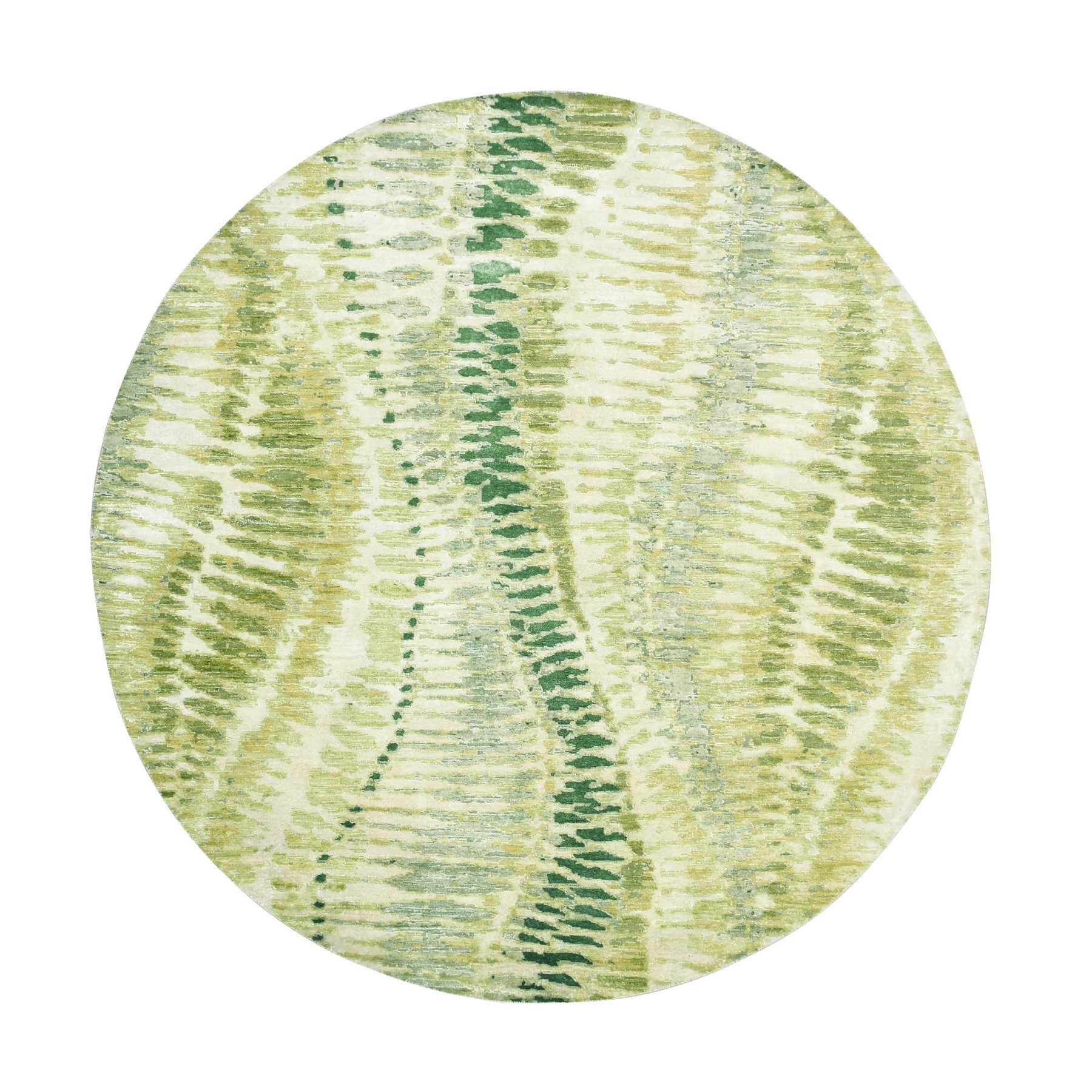Swamp Green, Crocodile Safari Design, 100% Silk, Lush and Plush, Hand Knotted, Round, Oriental Rug